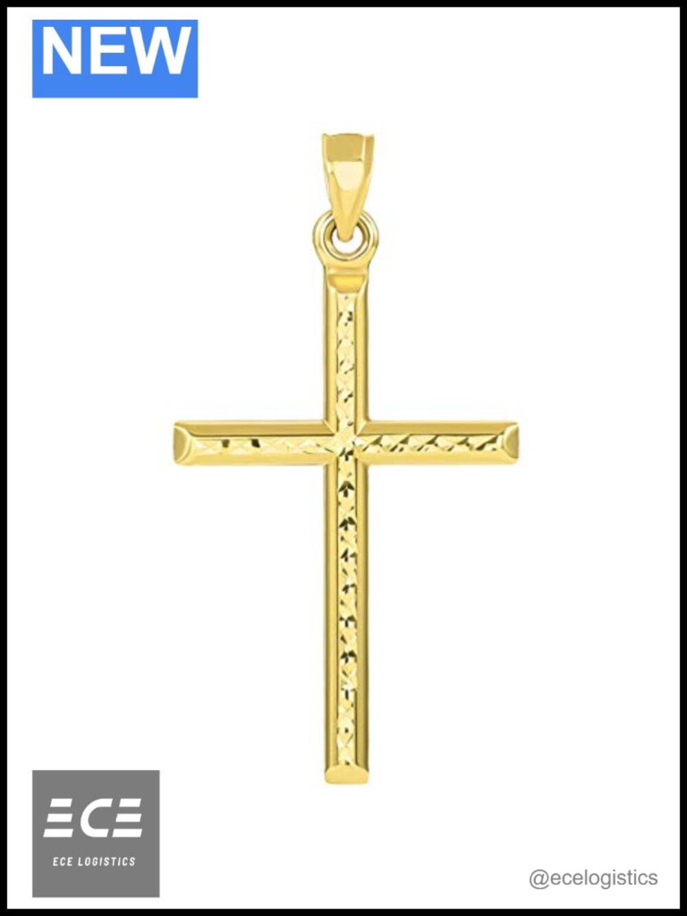 14k Yellow Gold Textured Religious Classic Tube Cross Pendant